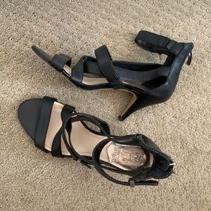 Vince Camuto black leather strappy heels